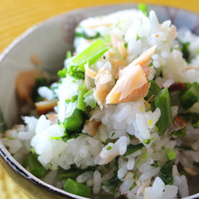 365日弁当レシピNo.16「鮭と菜の花の混ぜご飯」
