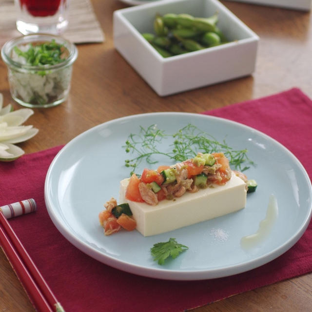 ツナと夏野菜のゆずこしょう風味の冷奴