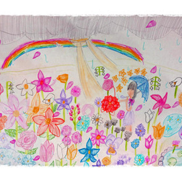 雨の中のお花畑