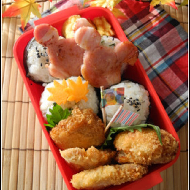 重ねカツとコロッケとミッキーハムのお弁当＊＊