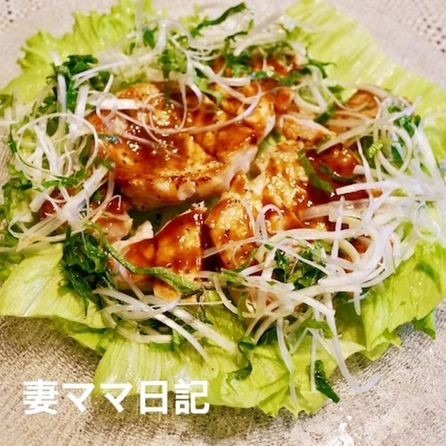 シャキシャキねぎ大葉の「梅だれポークステーキ」♪　Pork with Plum sauce