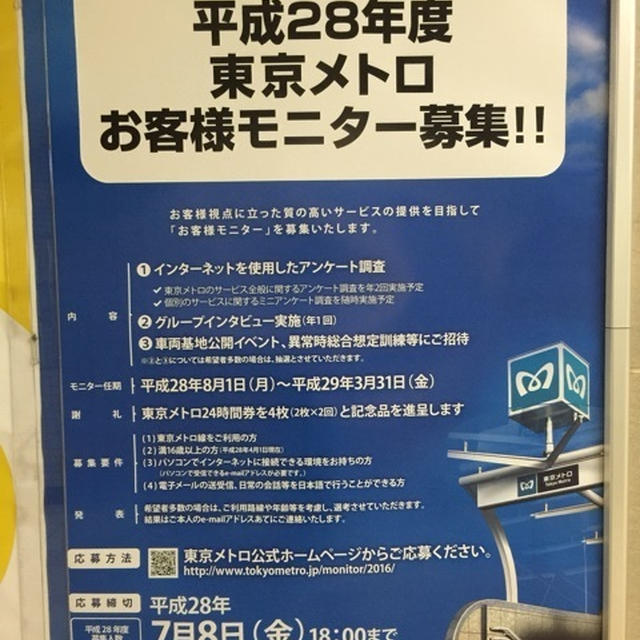 東京メトロ 平成28年度モニター募集