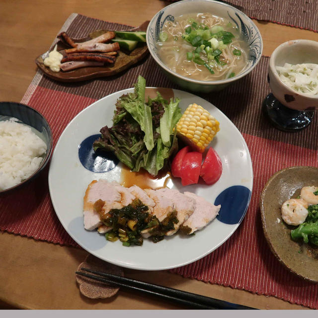 ストウブで”ゆで豚”と”蝦子麺”の晩ご飯　と　台風20号( ;∀;)