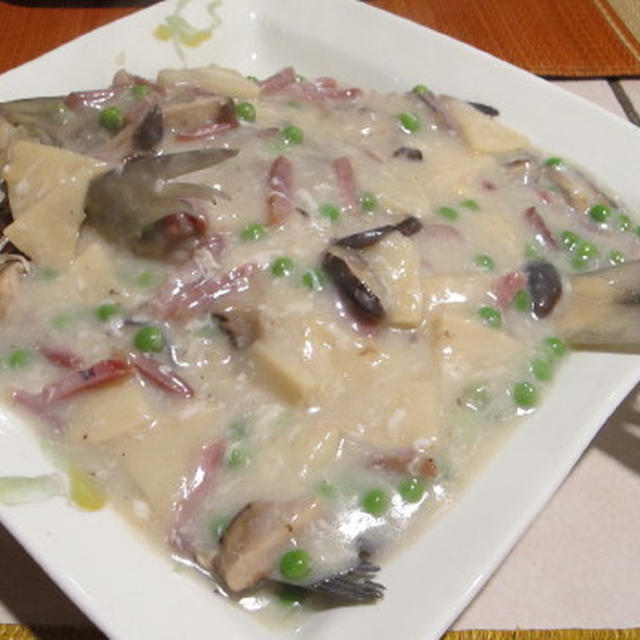 丸のままの蒸し魚とクリームソース&青梗菜と干しえび　12･5･2010