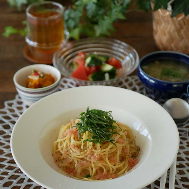 お手軽！クリーム明太子パスタのランチ