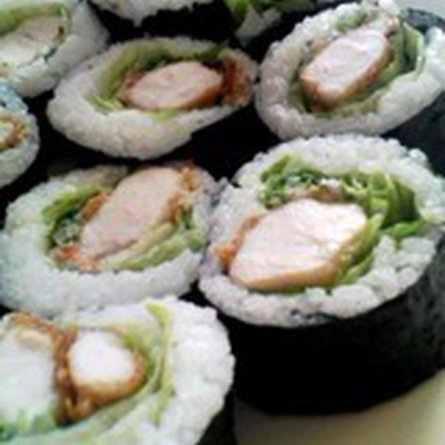 「鶏唐揚げと水菜の巻き寿司」