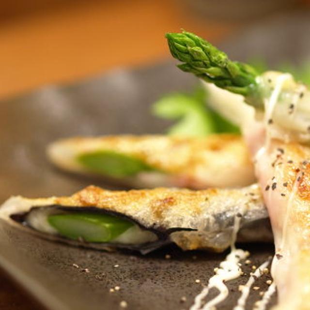 アスパラガスの生春巻き焼き　ベーコンチーズとチーズ磯辺味