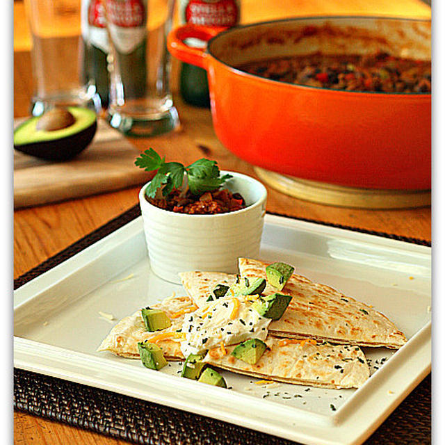 Cheese Quesadilla and Beer Chili