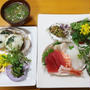 真珠のお皿で山菜定食　アケビのあく抜きと納豆和え～