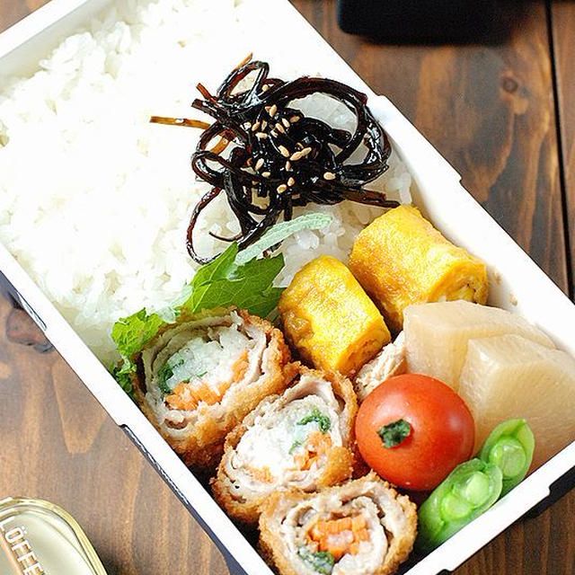 【男子高校生】豚の野菜ロールカツ弁当