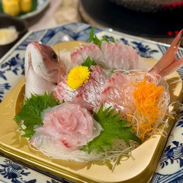 鯛の姿造りをお刺身と鯛しゃぶで食べた夜ごはん