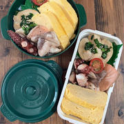 海鮮アヒージョ風ソテー弁当と　新ジャガ肉肉ミートソースのせ