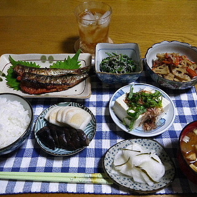 【夕食】いわし明太子焼き・れんこんきんぴら・ほうれん草おひたし…