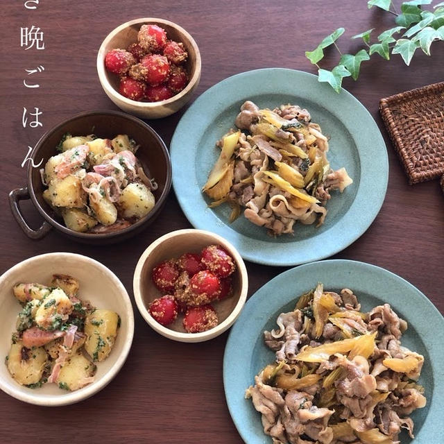 昨日も置き晩ごはん《豚とセロリの醤油煮とベイクドポテトのホットサラダ献立》
