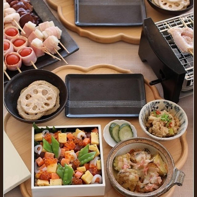 串焼き色々！ばらちらし！で、おうち居酒屋♪