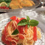 トマトとバジルの冷製パスタ&カツオのパルミジャーノ風味フライ
