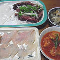 鶏肉のトマトソース煮、ハギの刺身。長女弁当
