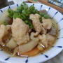 鶏皮で楽々☆　モツ煮込み風♪　根菜と鶏皮煮込み