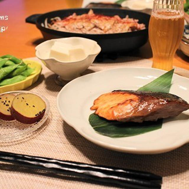 『鰤のタレ焼き』とストウブで『豚小間もやし』の献立。