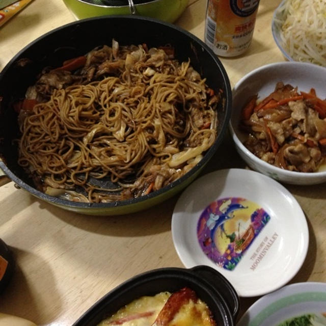 残り物の焼きそばで晩酌