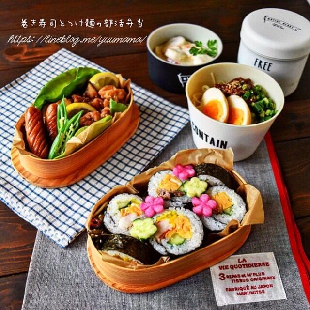 部活弁当(巻き寿司 つけ麺弁当 フルーツヨーグルトサラダ)
