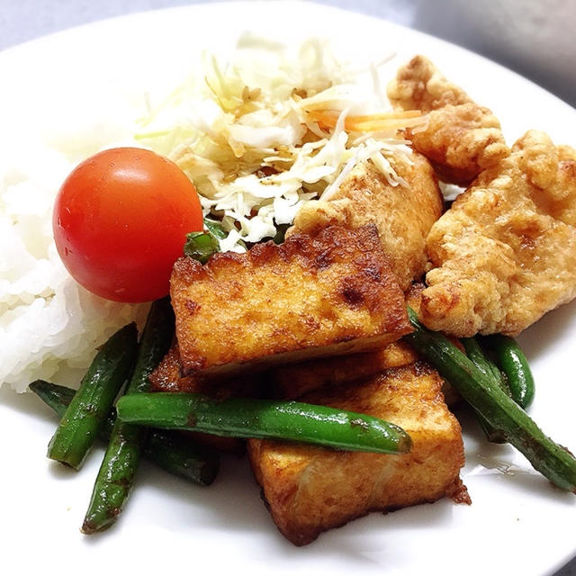厚揚げとインゲンのピリ辛炒めのお弁当&ワンプレート