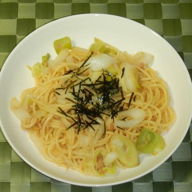 白菜とネギの和風パスタ