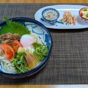 気温でメニューを決めた☆冷やし牛温玉うどん♪☆♪☆♪