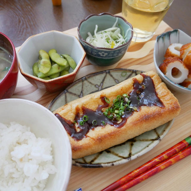 うす揚げのトースター焼きみそだれ、今日の昼ごはん