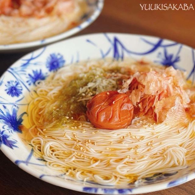 ぽかぽかな日には、ぶっかけ素麺！これからの季節の保存レシピ♪とろろ昆布と梅カツオのさっぱりランチ