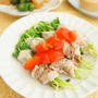 ヘルシー時短！火を使わず簡単！豆苗の豚肉巻きレンジ蒸しトマトだれ