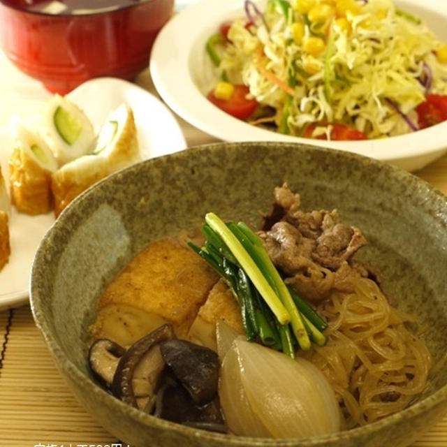 牛肉の切り落としと絹揚げのすき煮