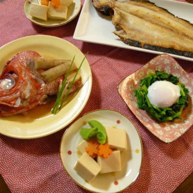 金目の頭の煮つけと高野豆腐の含め煮の献立　夕ご飯　（２日分）