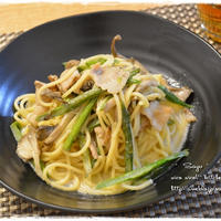 舞茸とアスパラの簡単和風クリームパスタ～♪