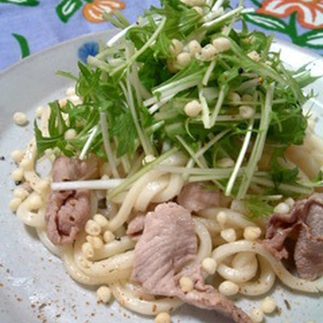 豚と水菜の塩焼きうどん