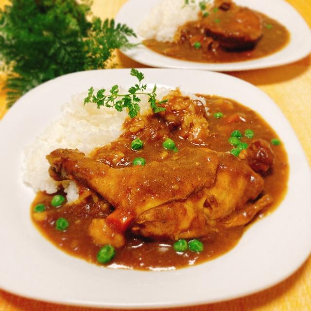 豪快チキンレッグカレーの夕ご飯