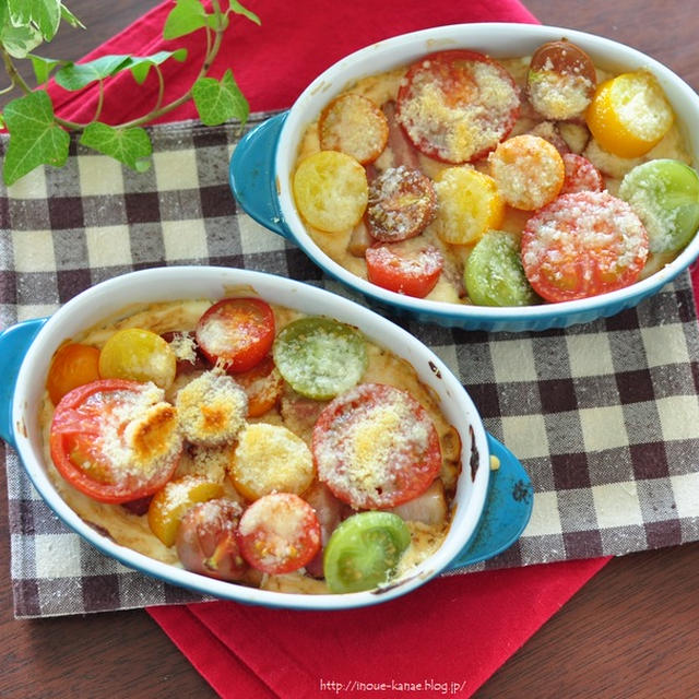 【ぱくっとつい食べちゃう色とりどりのトマトを使って★カラフルトマトのチーズグラタン】と一昨日の晩ごはん