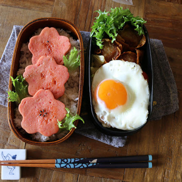 【頑張らないお弁当】桜ソーセージと揚げシュウマイ弁当