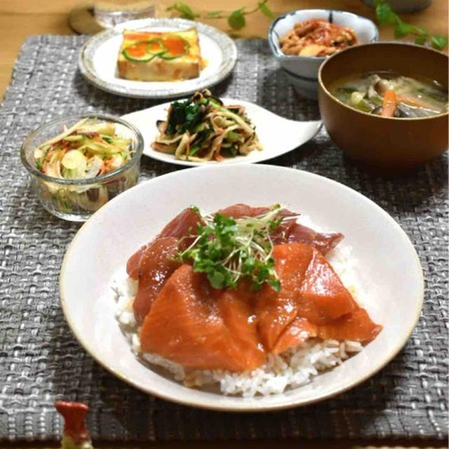【レシピ】韓国風まぐろとサーモンの漬け丼✳︎簡単✳︎時短