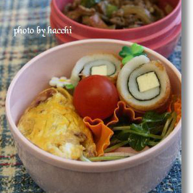 海苔チーズのちくわくるくる＆豆苗とハムのサラダ