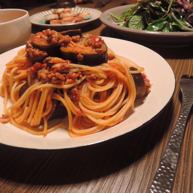 ～今日の晩ごはん＿なすとひき肉のパスタ～