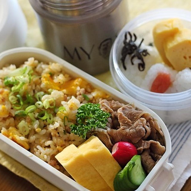 元気組は適当チャーハン弁当｜娘は消化の良いもので弁当
