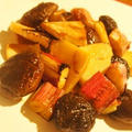 タケノコと椎茸、赤葱のバター醤油炒め、しゃきしゃき新たまねぎと菜の花の和サラダ