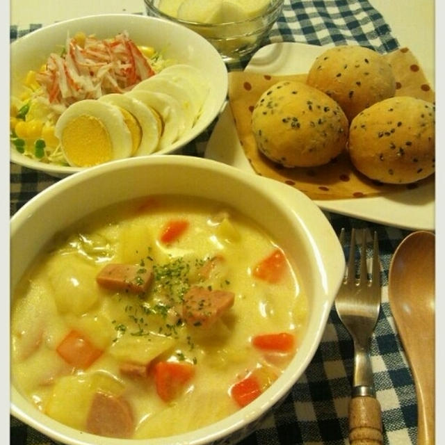 スパムと白菜のクリームシチュー献立