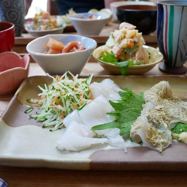 イカの即席昆布締め定食、昼ごはん#本日のおうちごはん