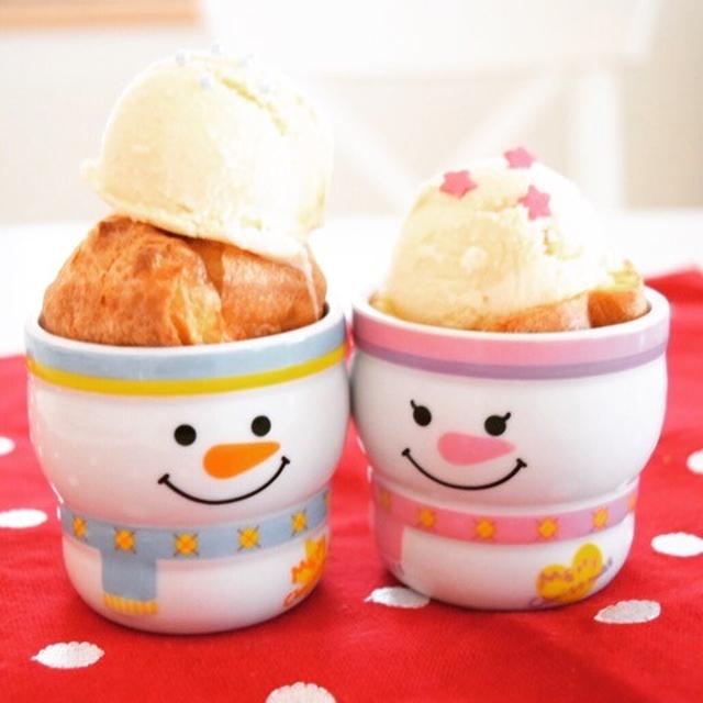 もこもこ♪ダッチビベイビーでスノーマンのシューアイス。