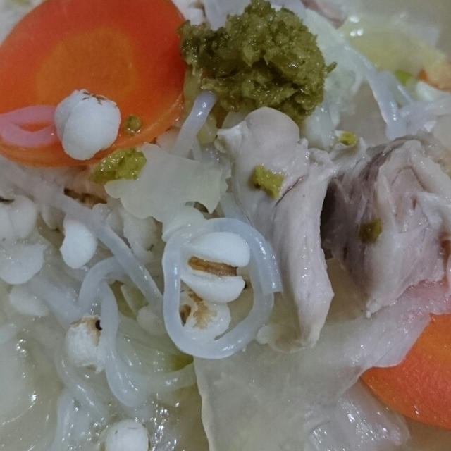 手作り柚こしょうとはとむぎの薬膳スープ