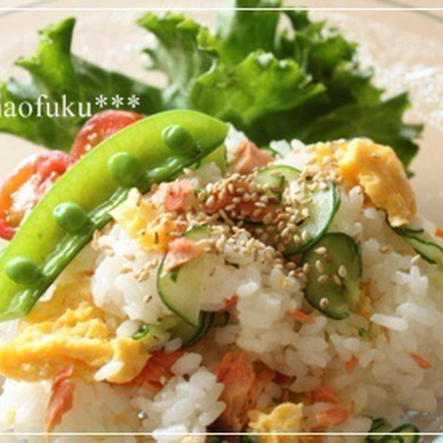 レンジで簡単☆鮭と炒り卵のちらし寿司