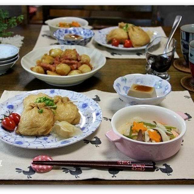 そうめんいなり＆鮭と野菜の酒蒸し　赤シソ漬け＾＾