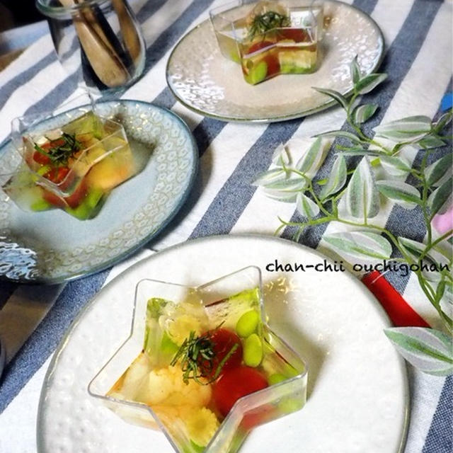 七夕に♡カラフル野菜の和風ゼリー寄せ♪ と 今日のランチ。